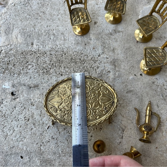 Brass Ornate Miniature Dining Decor chairs table cups pitcher - Picture 3 of 5